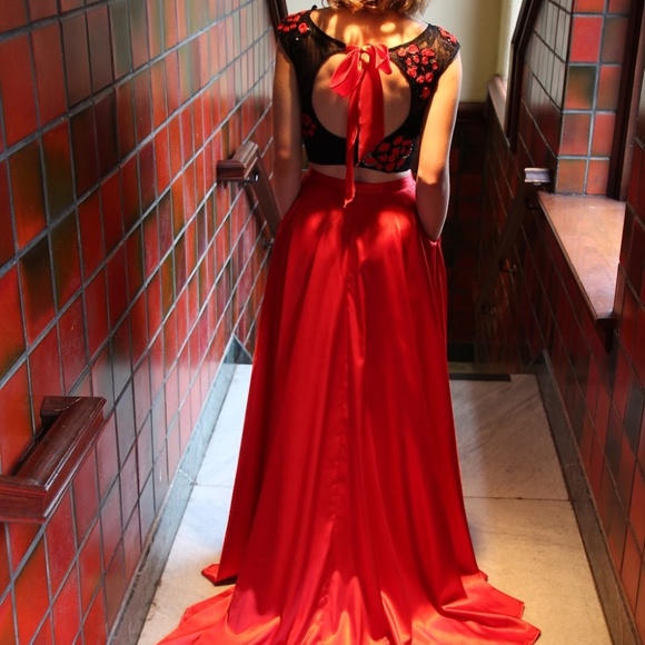 Sherri Hill Red 2 Piece Prom Dress - Picture 1 of 5